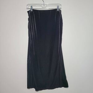 Old Navy large black velvet‎ maxi skirt ruched sides split hem goth romantic